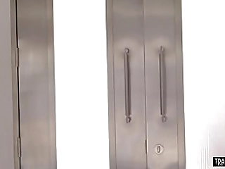 hot blonde shemale wears stockings fucks her assistant