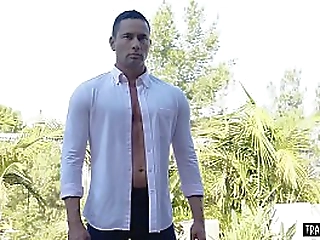 hot busty shemale with big cock fucks a spys asshole