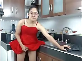 huge dick trans stroking in red dress