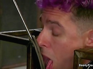 tranny in latex dominates caged sub