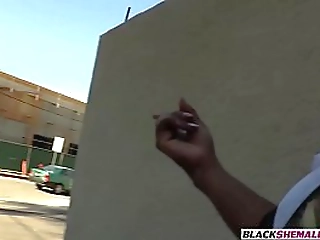 big tits shemale called a worker at sex and banged him