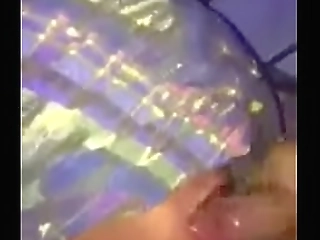 big 9 1/2 dick ebony shemale busting a big one in her green fishnets