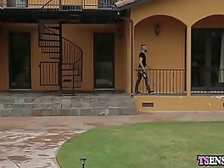 sexy slender shemale anal fucks a horny spying guy