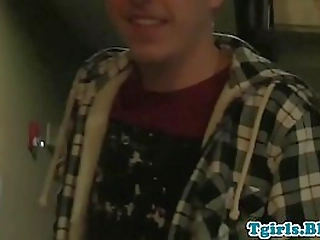 ebony shemale gets spitroasted by hard cocks