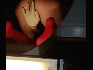 shemale grooves her slick shecock while finger-blasting tight buns