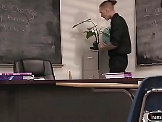 shemale teacher sucks n analed by her colleague in classroom