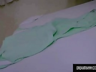 seductive blonde shemale bella atrix is fucked up the ass by a black dude