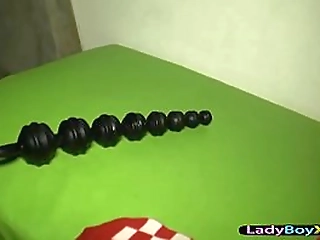 sexy red dress and bareback ladyboy fuck pov style