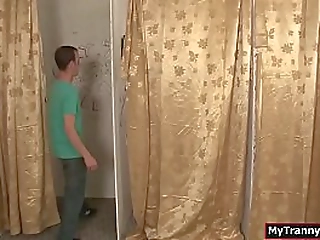 busty ts gets analed in the glory hole