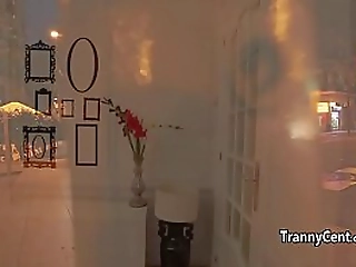 tranny enjoyed big cock in her throat