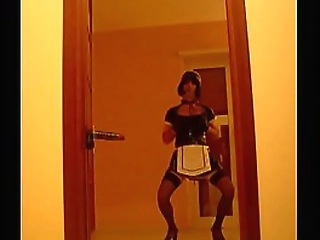 horny sissy slut maid sucks and cums